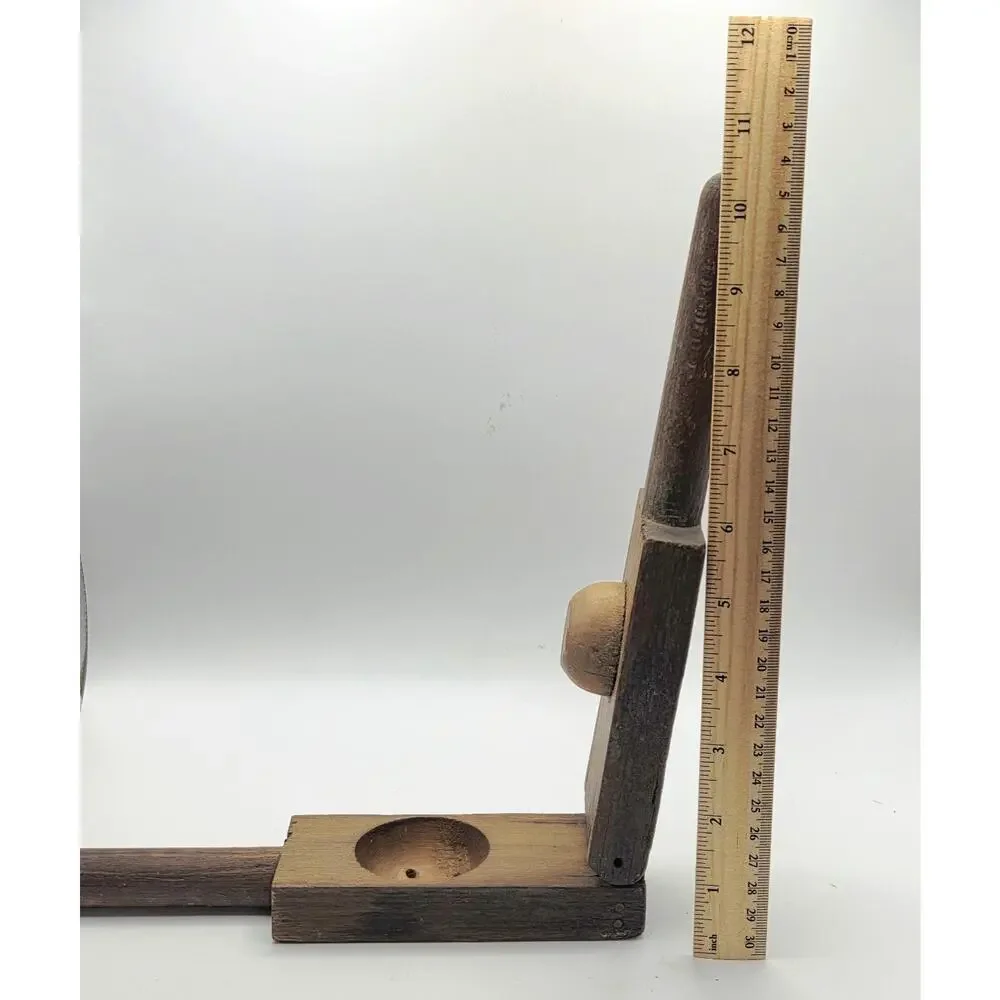 Antique Primitive Wooden Lemon Squeezer Metal Hinge Nails